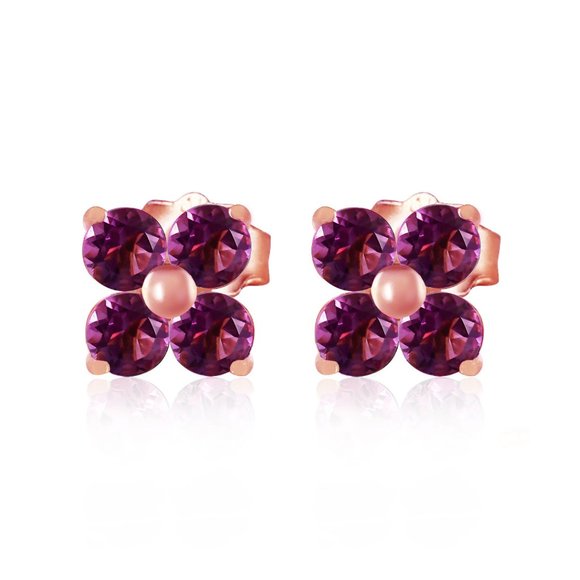 14K. SOLID GOLD STUD EARRINGS WITH NATURAL AMETHYS - Picture 2 of 5